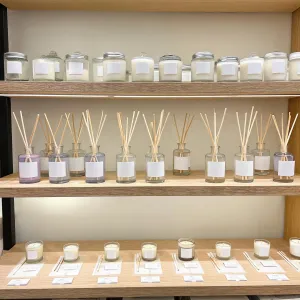 Home fragrance shelf display for retail buyers